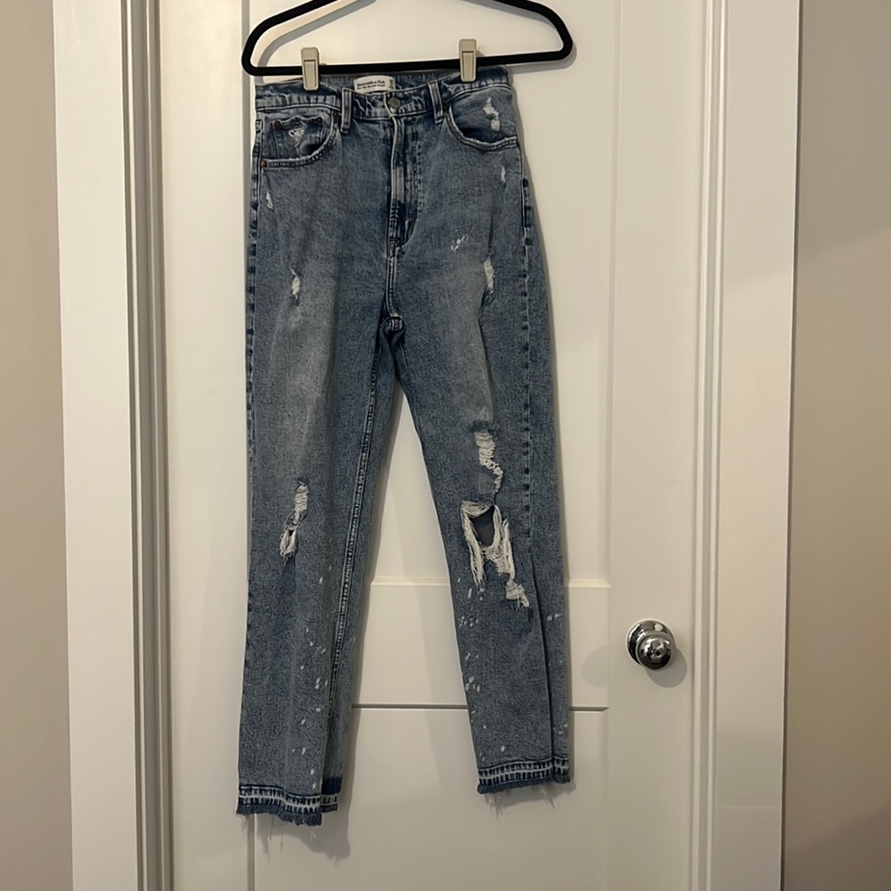 Abercrombie ultra high waisted curve love distressed jeans